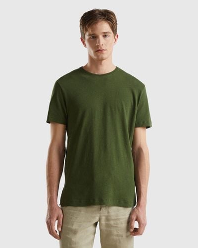 Benetton T-shirt In Linen Blend - Green