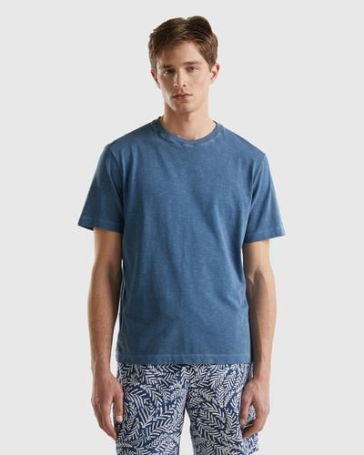Benetton Leichtes T-shirt Relaxed Fit - Blau