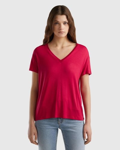 Benetton T-shirt In Sustainable Stretch Viscose - Red