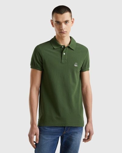 Benetton Poloshirt mit großem Label-Badge - Grün