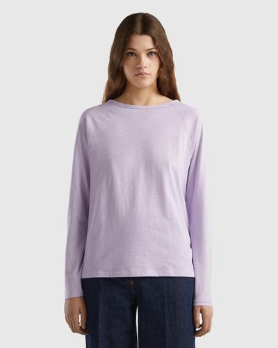 Benetton T-shirt À Manches Longues En Coton Léger - Violet