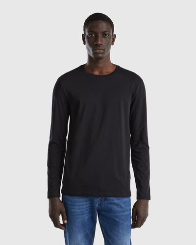 Benetton T-shirt A Manica Lunga In Puro Cotone - Nero