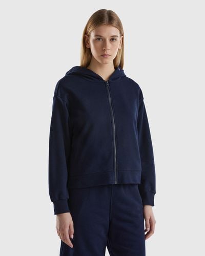 Benetton Kapuzen-sweater Mit Reißverschluss - Blau