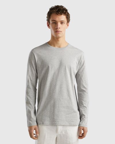 Benetton Long Sleeve Pure Cotton T-shirt - Grey