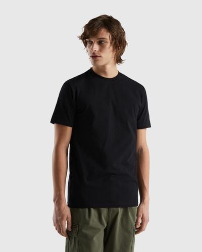 Benetton Camiseta Slim Fit De Algodón Elástico - Negro