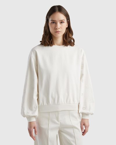 Benetton Sweatshirt Mit Blumenstickerei - Weiß