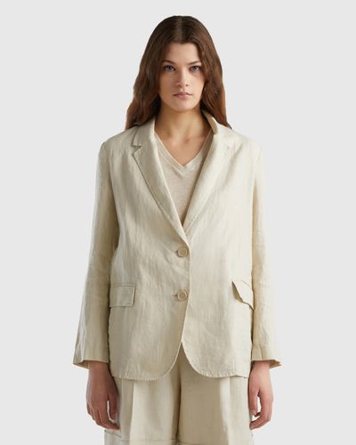 Benetton Blazer In Pure Linen - White