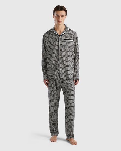Benetton Monogramm-pyjama Aus Nachhaltiger Viskose - Schwarz