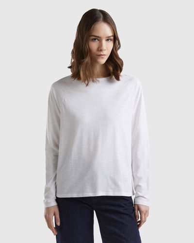 Benetton Long Sleeve T-shirt In Light Cotton - Grey