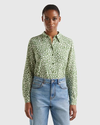 Benetton Patterned Shirt In Sustainable Viscose - Green