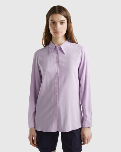 Benetton Camisa Regular Fit De Viscosa Sostenible - Morado