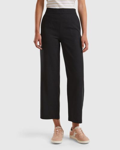 Benetton Cropped Trousers In Sustainable Viscose Blend - Black