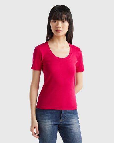 Benetton Short Sleeve T-shirt In Long Fibre Cotton - Red