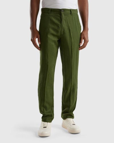 Benetton Chinos In Pure Linen - Green