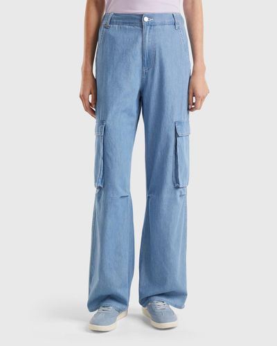 Benetton Cargo Trousers In Chambray - Blue