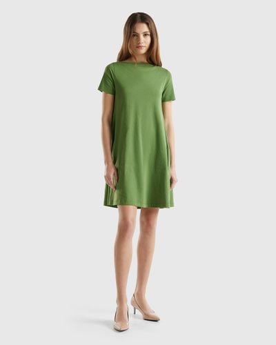 Benetton Short Flared Dress - Green