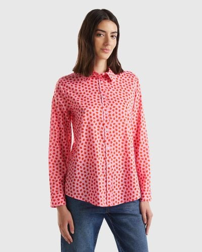 Benetton 100% Cotton Patterned Shirt - Red