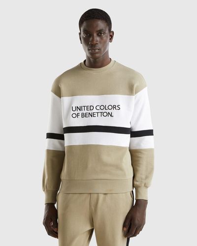 Benetton Sudadera Verde Salvia Con Banda De Logotipo - Negro