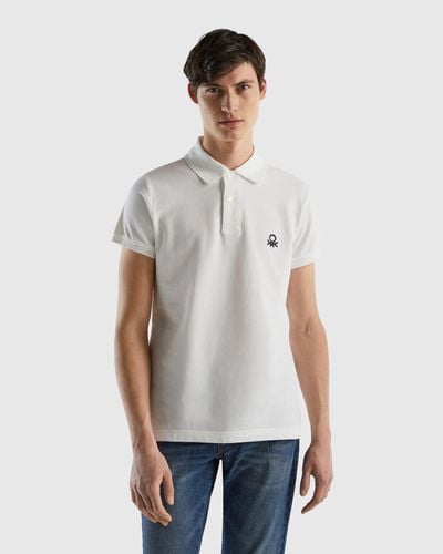 Benetton Slim Fit Poloshirt In Weiß - Schwarz
