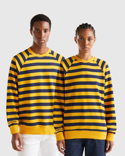 Benetton Yellow Ochre And Dark Blue Striped Sweatshirt
