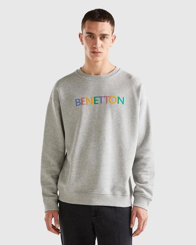 Benetton Crew Neck Sweatshirt With Logo Print - Grey