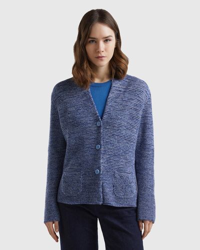 Benetton 100% Cotton Knit Jacket - Blue