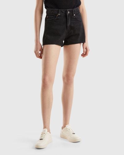 Benetton Frayed Shorts In Recycled Cotton Blend - Black