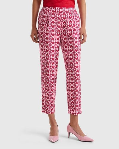 Benetton Printed Linen Trousers - Red