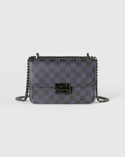 Benetton Small Be Bag With Blue And Black Checkers