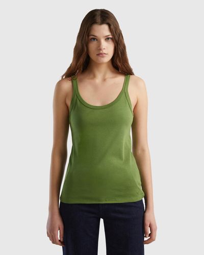 Benetton Benetton, Camiseta De Tirantes Verde Militar De 100 % Algodón, , Militar, Mujer