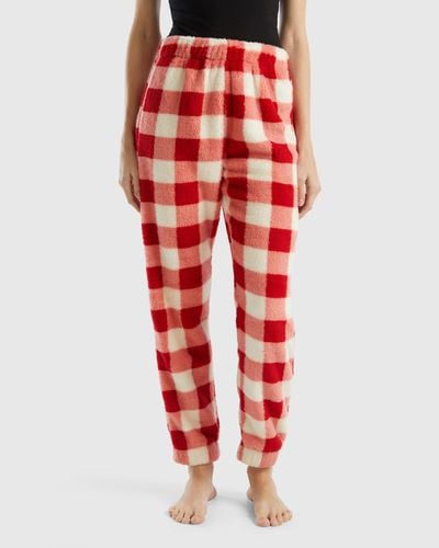 Benetton Check Fur Trousers - Red