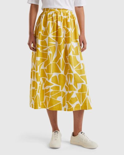 Benetton Printed Linen Skirt - Yellow