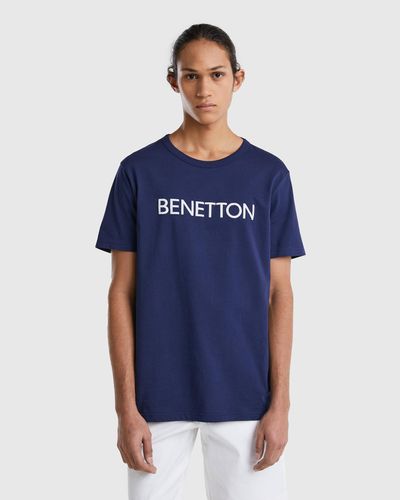 Benetton T-shirt Aus Bio-baumwolle Mit Logoprint - Blau
