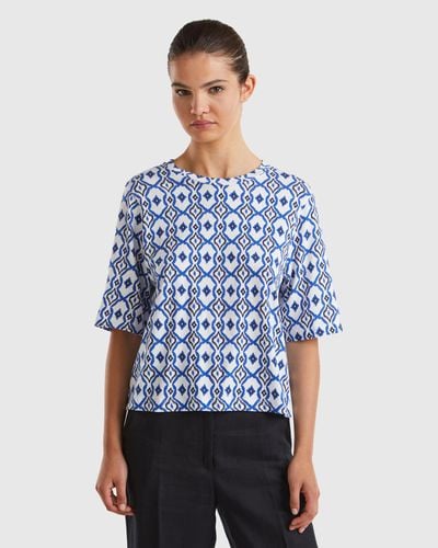 Benetton T-shirt With Geometric Pattern - Blue