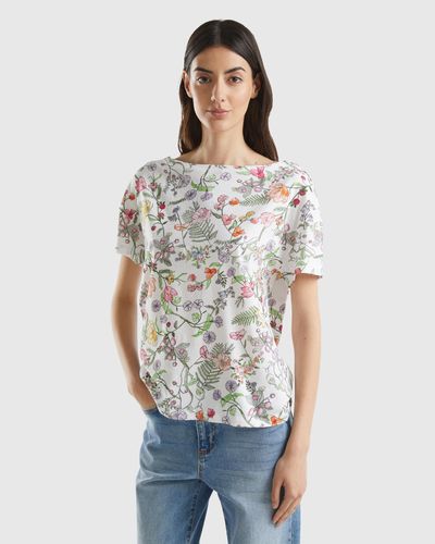 Benetton T-shirt With Floral Print - Black