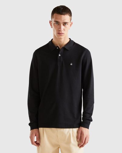 Benetton Polo De Manga Larga De 100 % Algodón - Negro