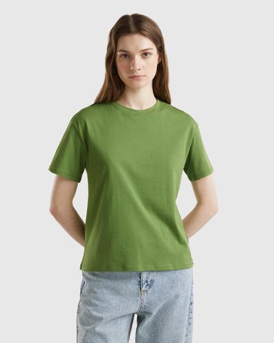 Benetton Camiseta De Manga Corta De 100 % Algodón - Verde