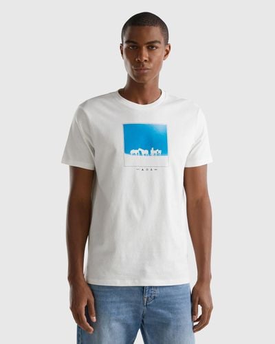 Benetton T-shirt Regular Fit Mit Print - Blau