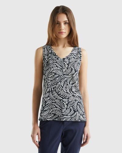 Benetton Tank Top With Tropical Print - Black