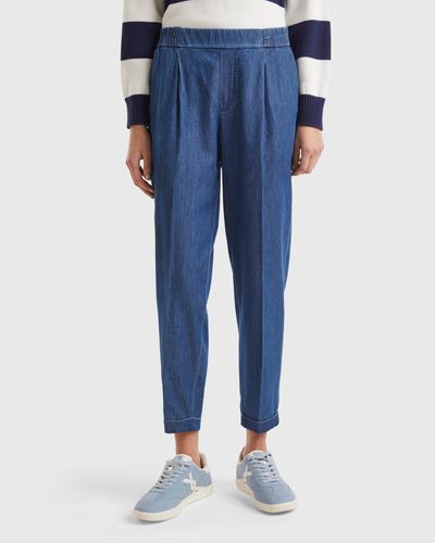 Benetton Trousers In Chambray - Blue