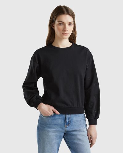 Benetton Sweatshirt With Floral Embroidery - Black