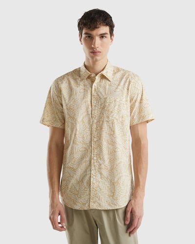 Benetton Short Sleeve Patterned Shirt - Natural