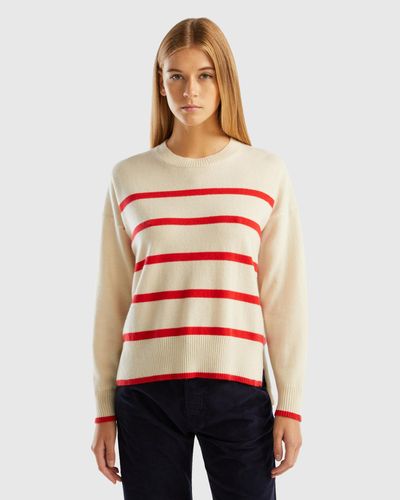 Benetton Striped Sweater In Pure Cashmere in Green | Lyst UK