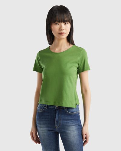 Benetton Camiseta De Manga Corta Con Abertura - Verde