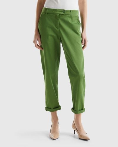 Benetton Pantalones Chinos De Algodón Elástico - Verde