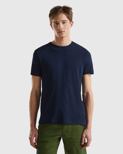 Benetton T-shirt In Linen Blend - Blue