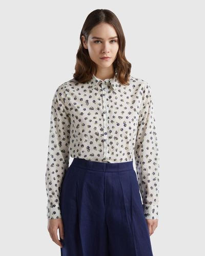 Benetton Chemise 100 % Coton À Motif - Bleu