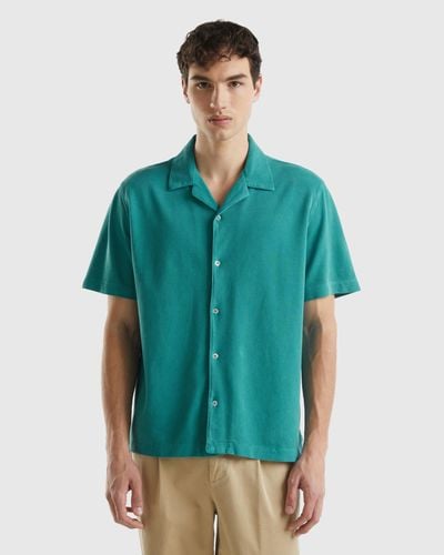 Benetton Organic Cotton Pique Shirt - Blue