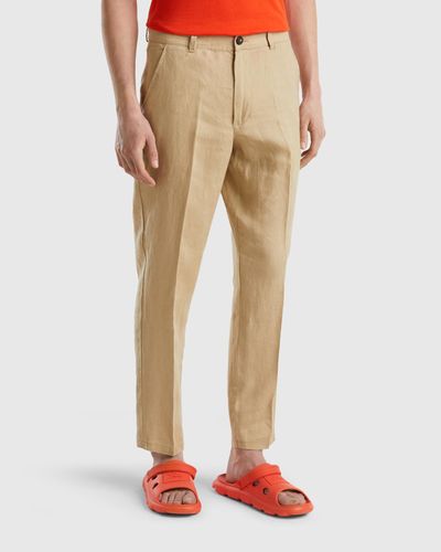 Benetton Chinos In Pure Linen - Black