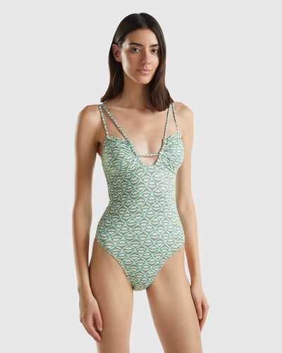 Benetton One-piece Swimsuit With Flower Print - Black